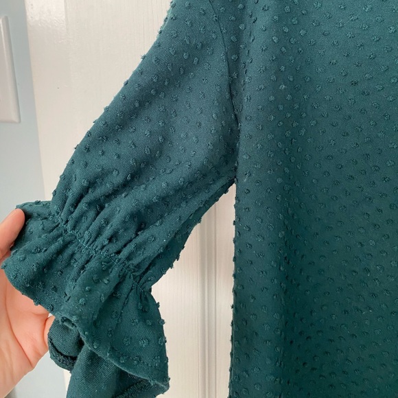 Madewell Texture & Thread Clipdot Forest Green Ruffle Top - Picture 3 of 7